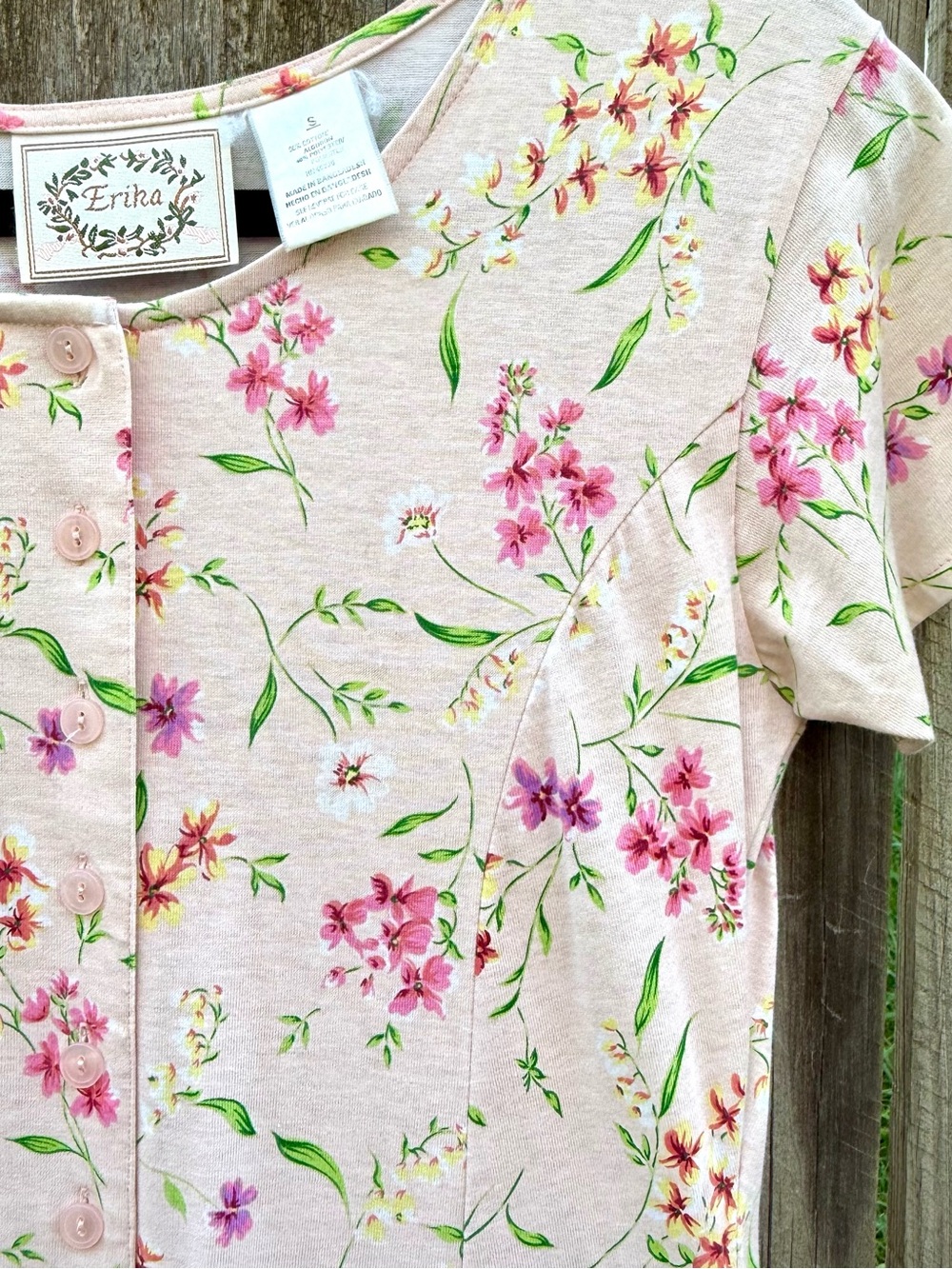 90s Erika Pink Floral Cottagecore Button Maxi Dress Sz. Small - Picture 3 of 5
